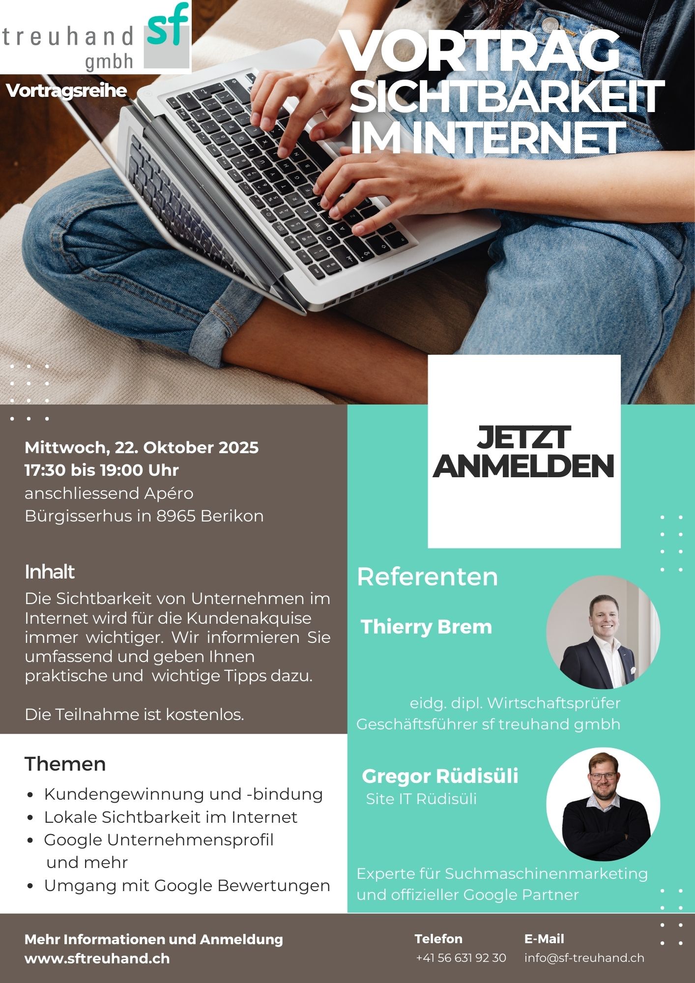 Flyer Vortrag zur Sichtbarkeit im Internet sf treuhand gmbh
