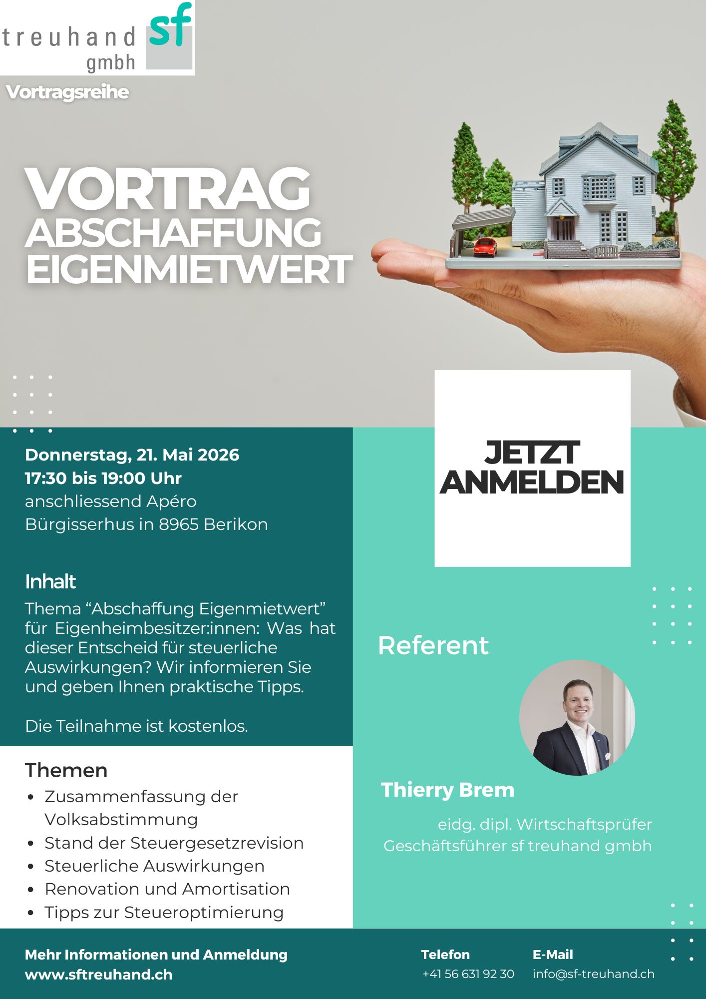 Flyer Vortrag Abschaffung Eigenmietwert sf treuhand gmbh
