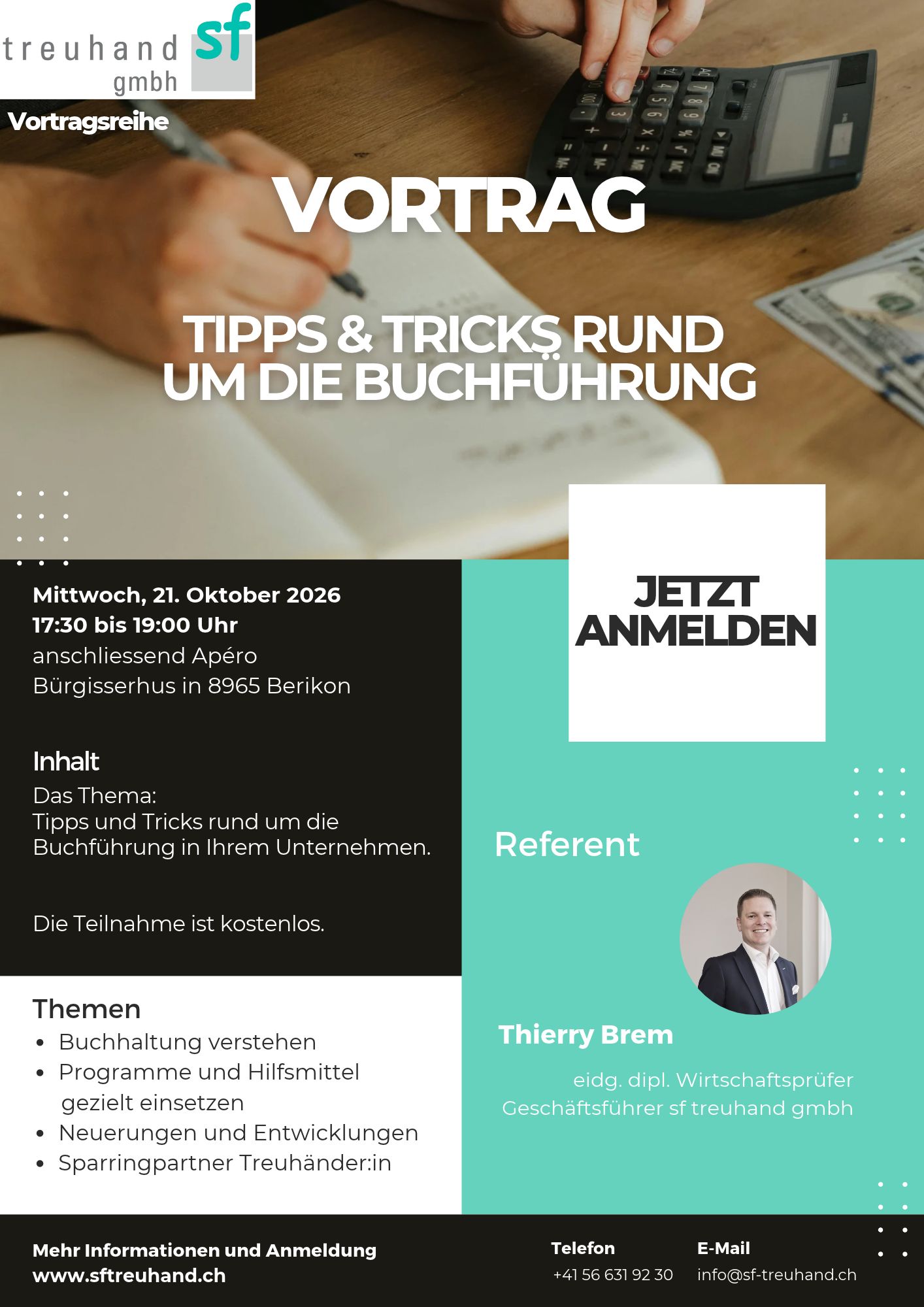 Flyer Vortrag Buchführung sf treuhand gmbh